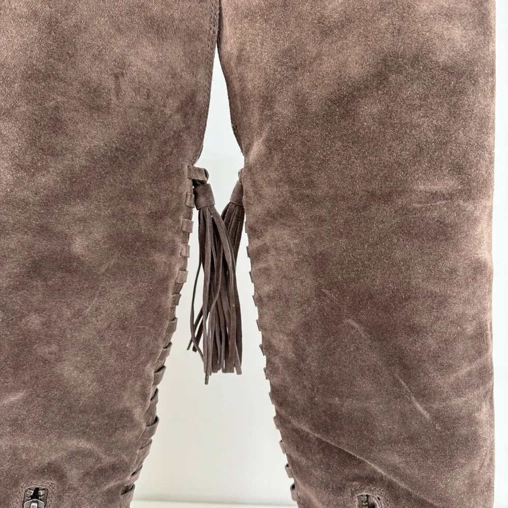 Frye‎ Tina Tassel Lace Back Suede Over The Knee Boots Size 5.5